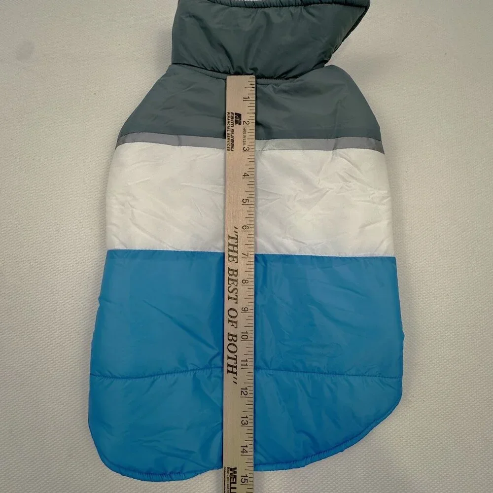 32 Degrees Heat Dog Jacket M Blue White Gray Nylon Puffer Vest Adjustable NEW